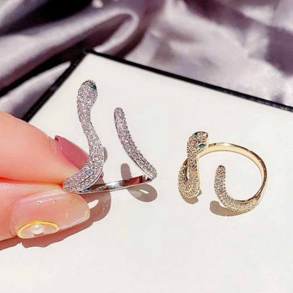 NEW GOLD PLATED DIAMOND PAVE SNAKE RING - Picture 3 of 8